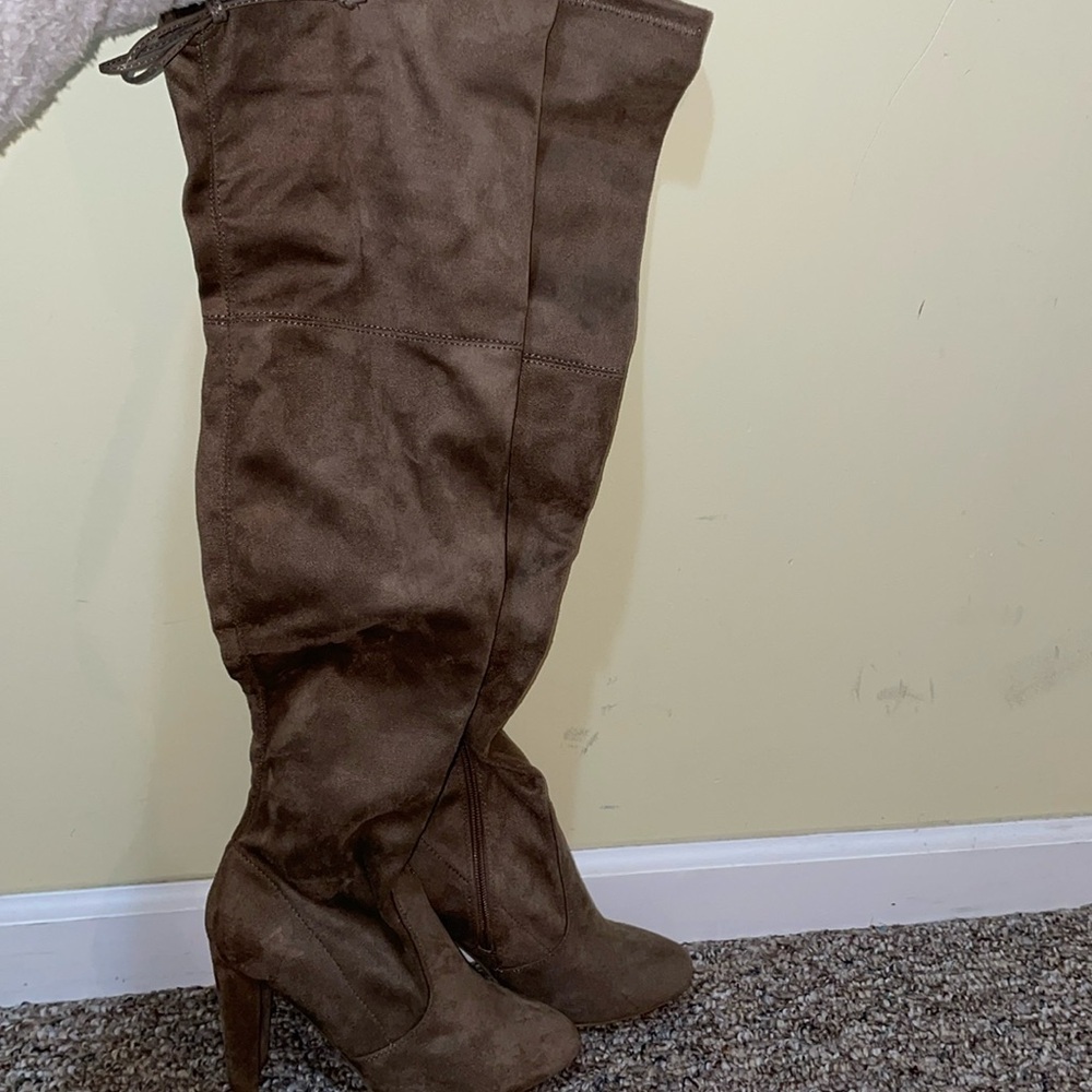Womens Charlotte Russe Over The Knee Brown Heeled Boots